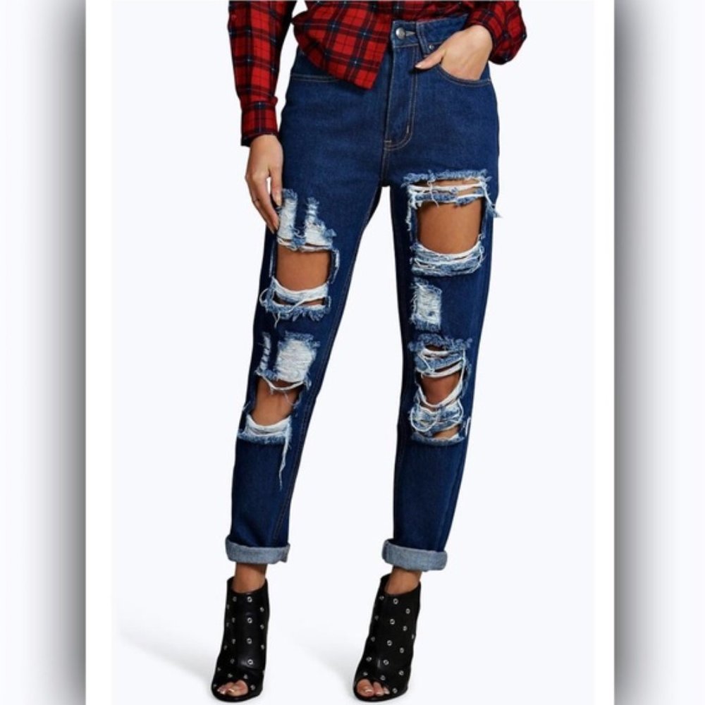The Rockin Rev High Rise Maisie Distress Mom Jean